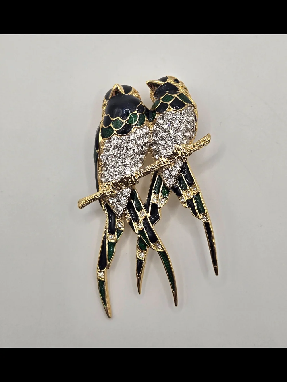 VINTAGE D'Orlan Swarovski Crystal Enamel Bird Brooch - Pristine! - Picture 3 of 9